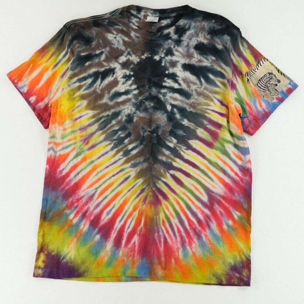 Vintage 90s Single Stitch XL Zebra's Tie Dye Rainbow Catawba's Short Sleeve